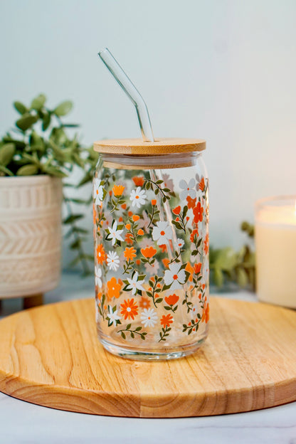 Golden Flowers Iced Coffee Glass