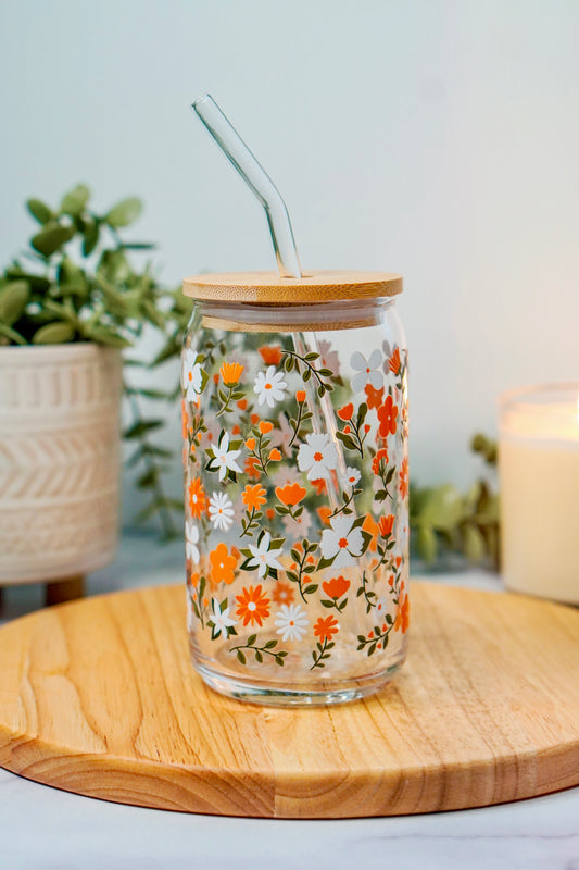 Golden Flowers Iced Coffee Glass