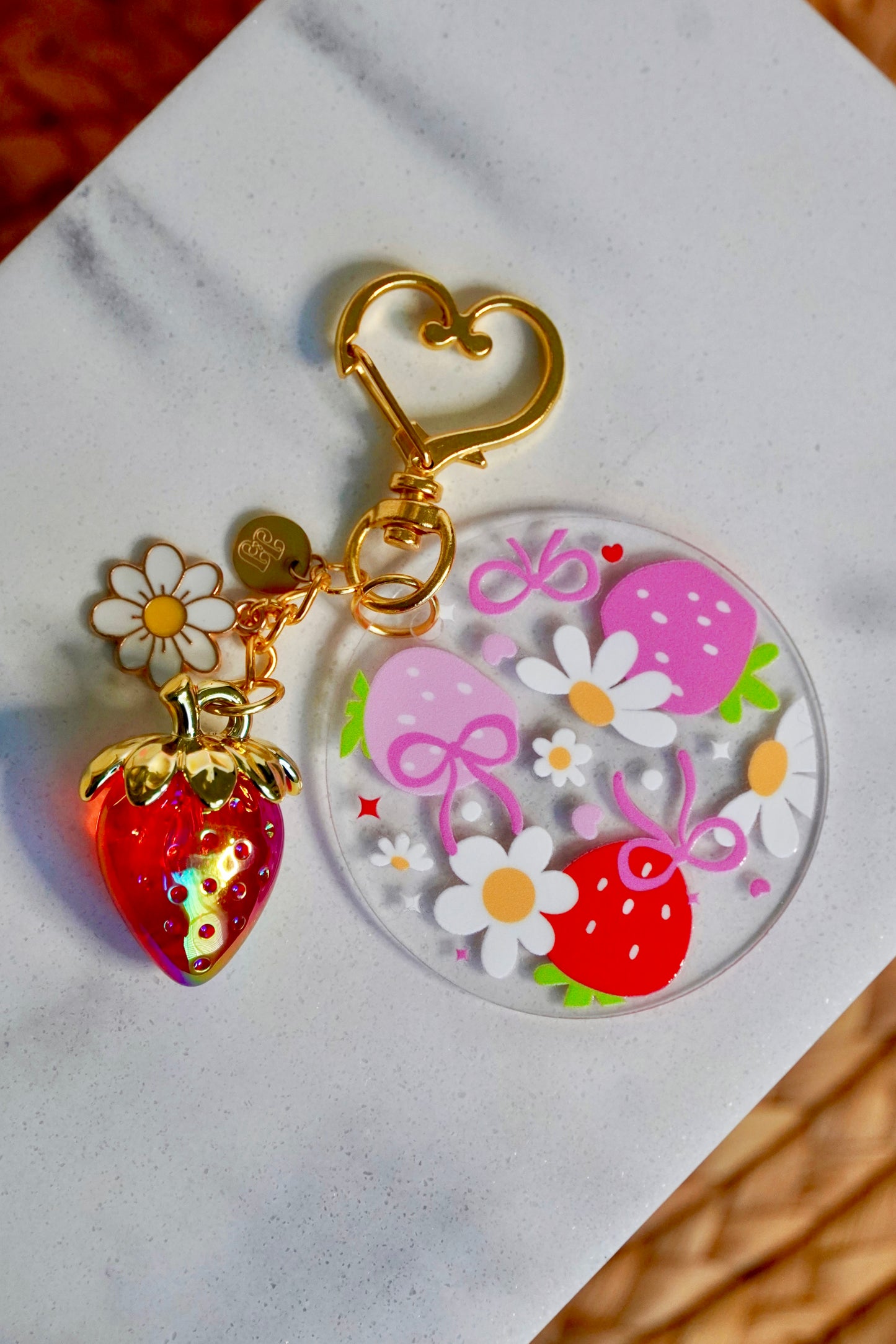 Strawberry Daisy Acrylic Circle Keychain