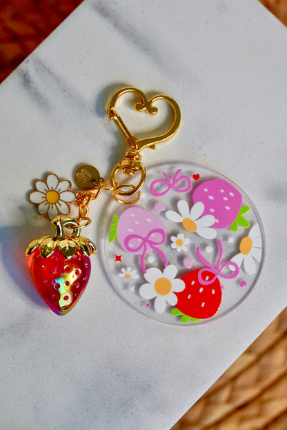 Strawberry Daisy Acrylic Circle Keychain