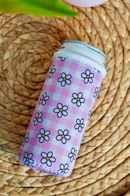 Pink Gingham Daisy Tall Can Sleeve
