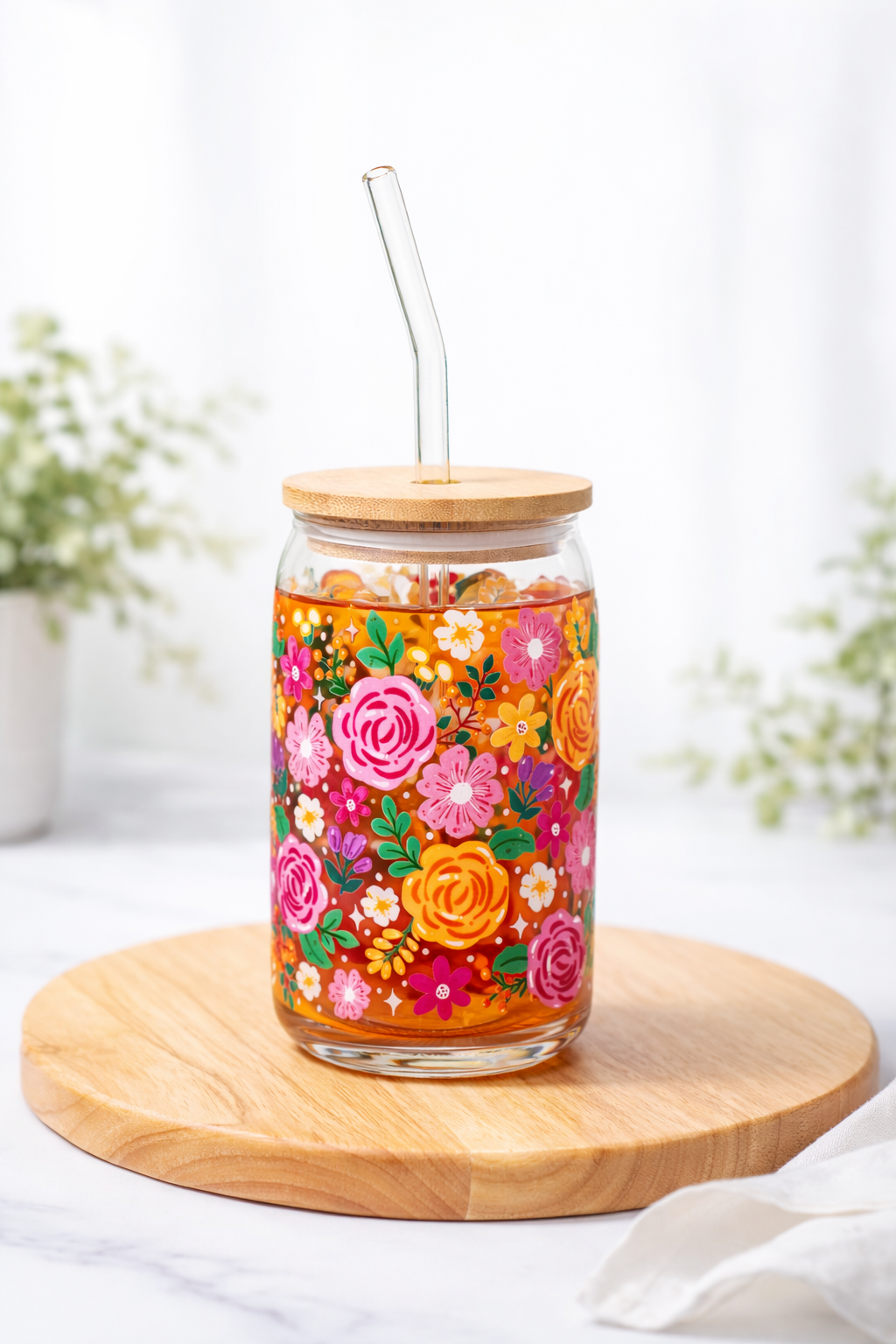 Beautiful Florals Iced Coffee Glass