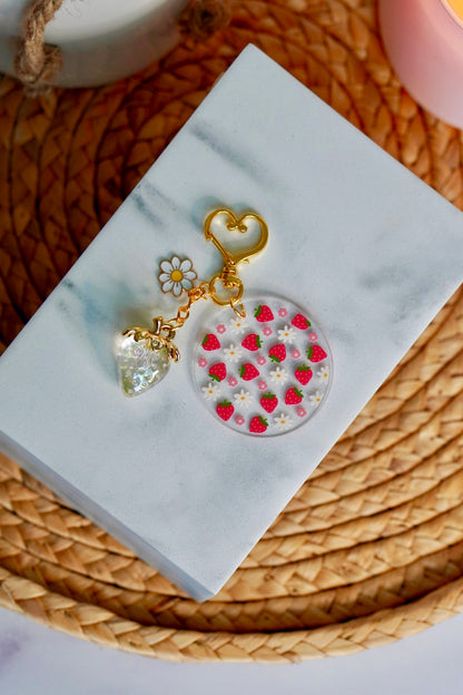 Strawberry Blossom Acrylic Circle Keychain