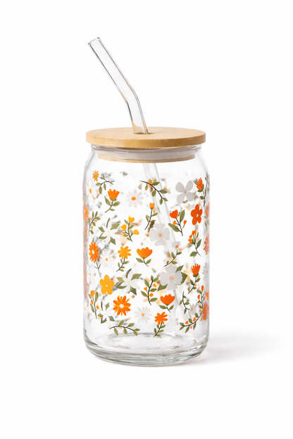 Golden Flowers Iced Coffee Glass