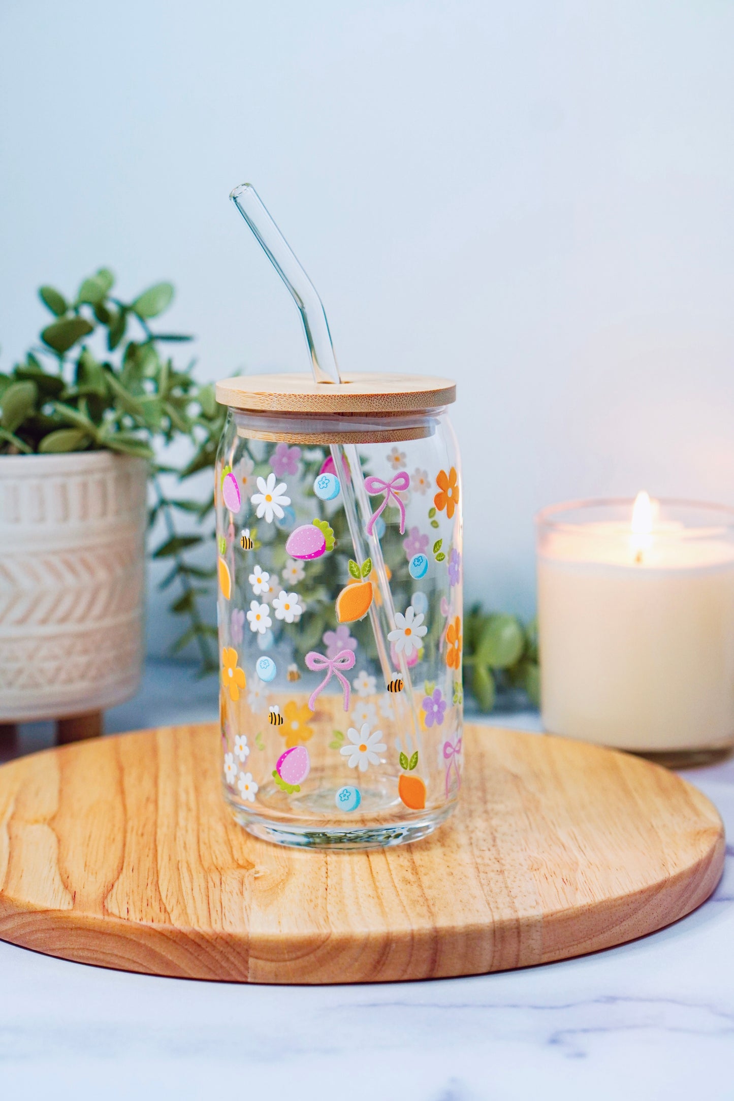 Bees + Flowers Iced Coffee Glass