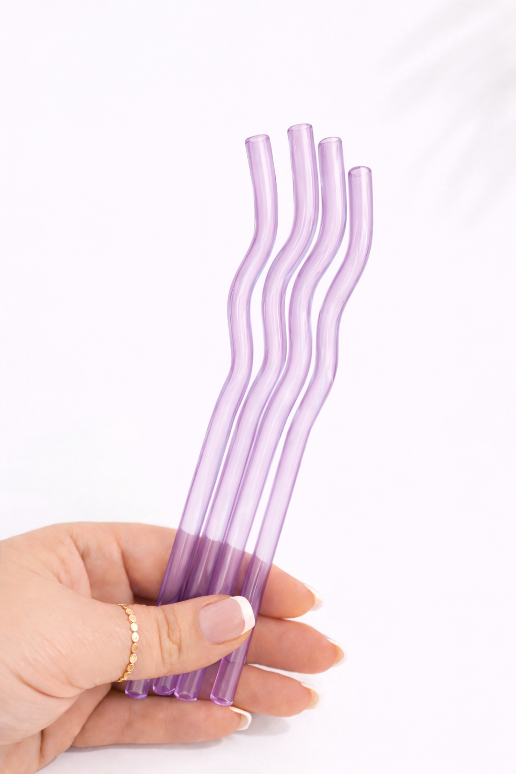 Light Purple Wavy Glass Straw