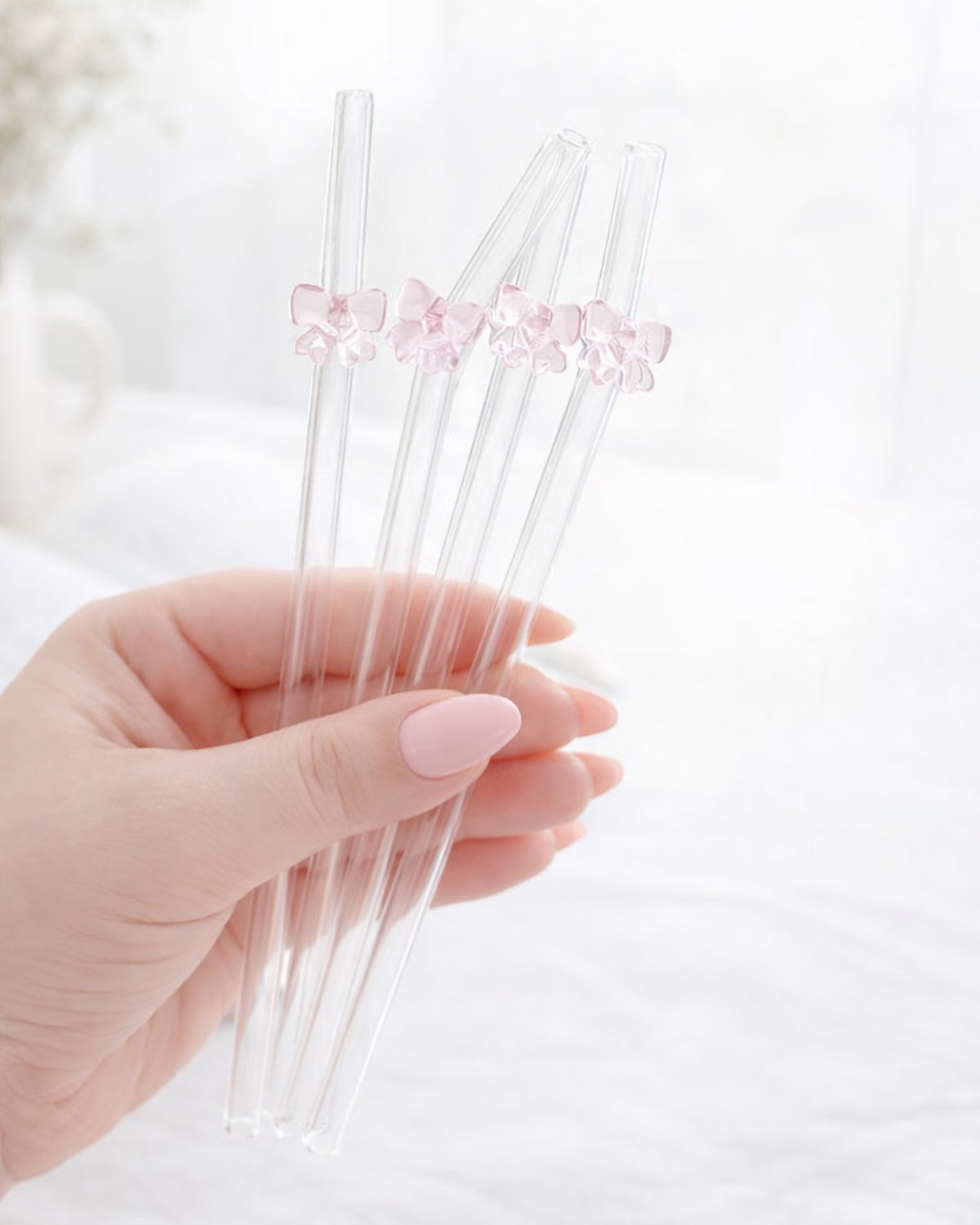 Pink Bow Glass Straw