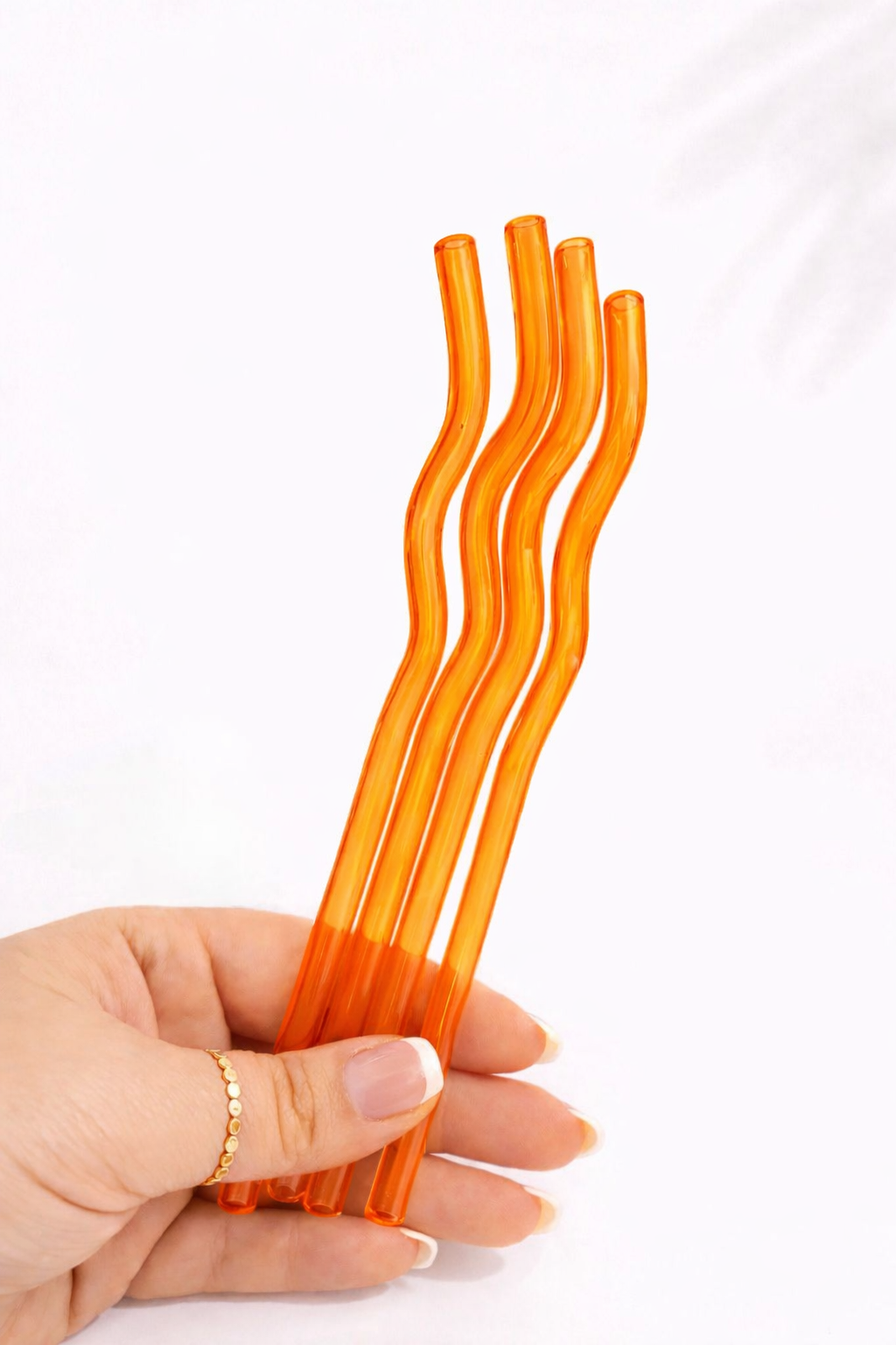 Orange Wavy Glass Straw