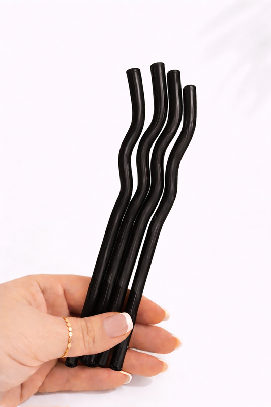 Black Wavy Glass Straw