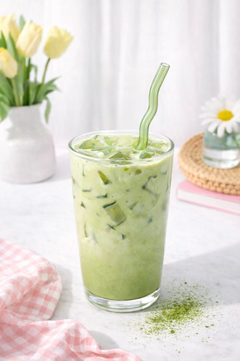 Green Wavy Glass Straw