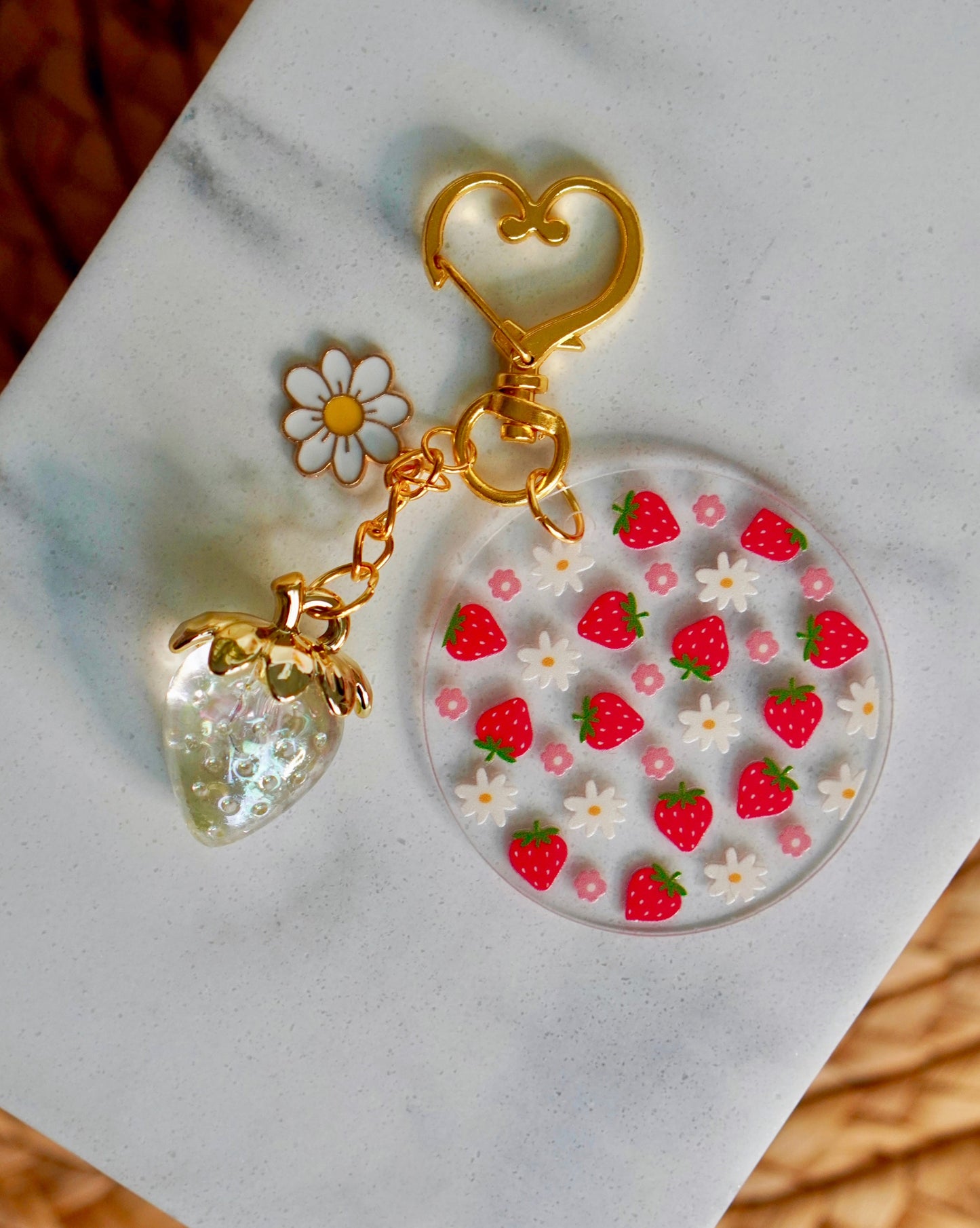 Strawberry Blossom Acrylic Circle Keychain