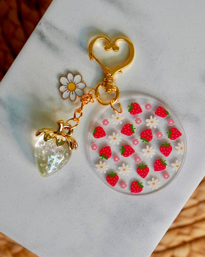 Strawberry Blossom Acrylic Circle Keychain