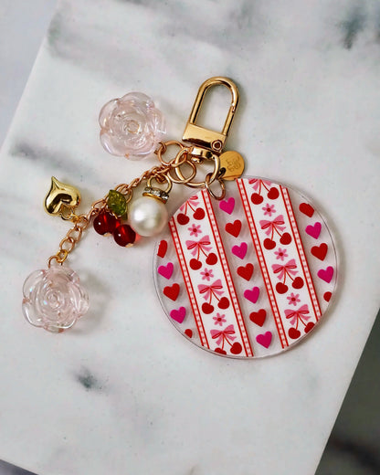 Cherry Hearts Acrylic Circle Keychain