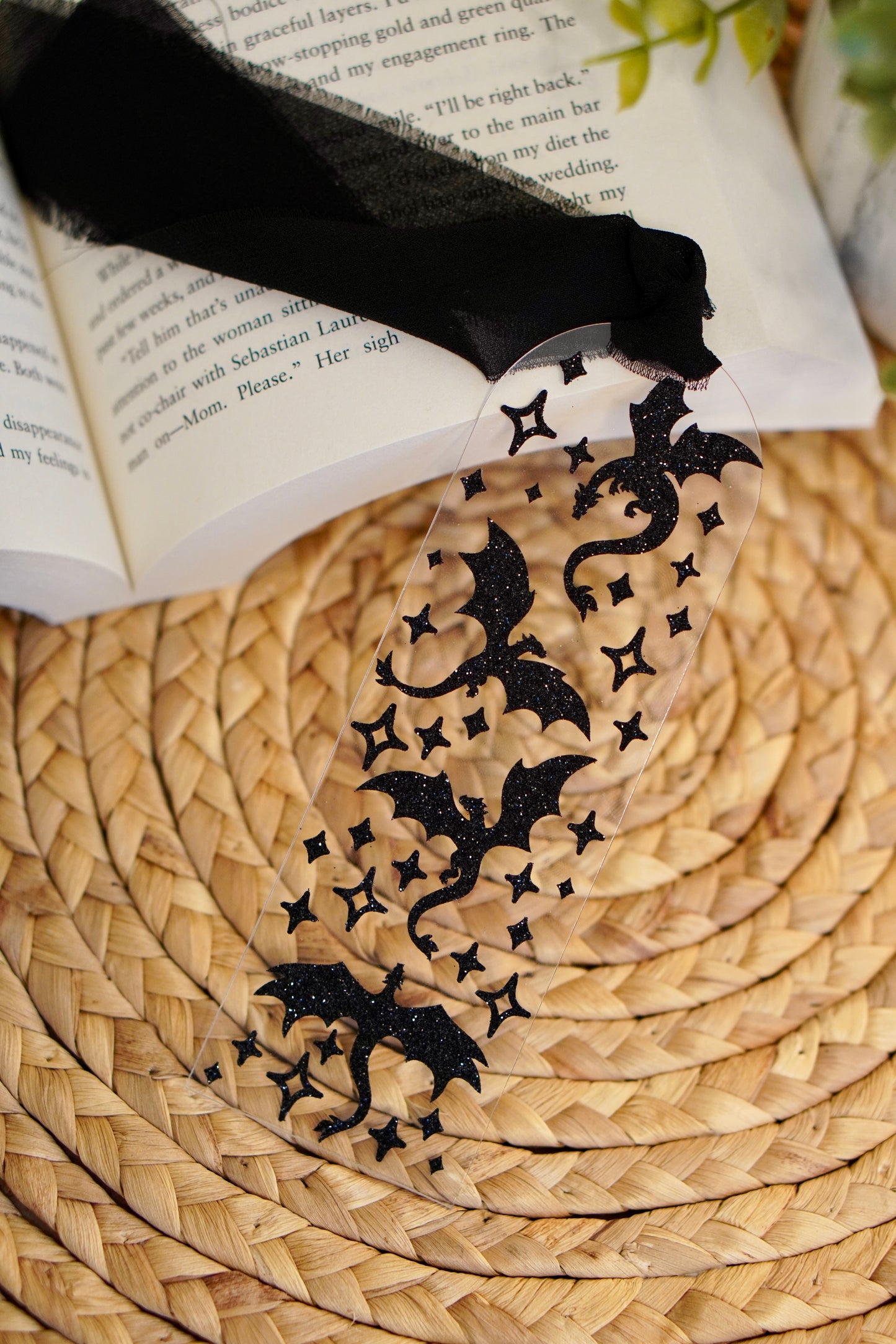 Midnight Glitter Dragons Acrylic Bookmark