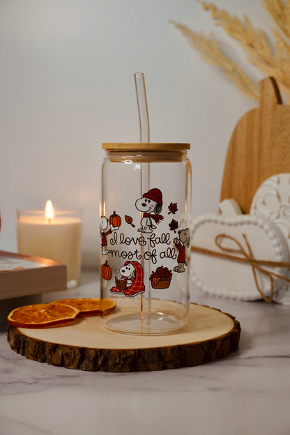 I Love Fall Most of All Iced Coffee Glass | Fall Glass Cup