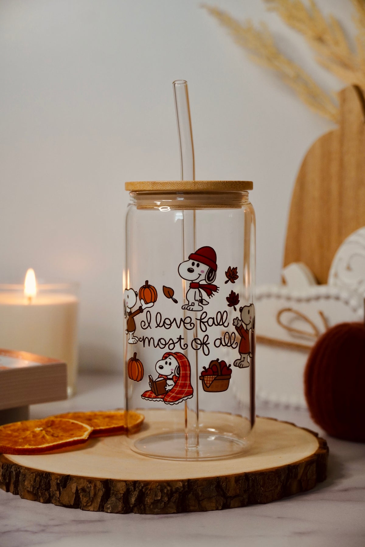 I Love Fall Most of All Iced Coffee Glass | Fall Glass Cup