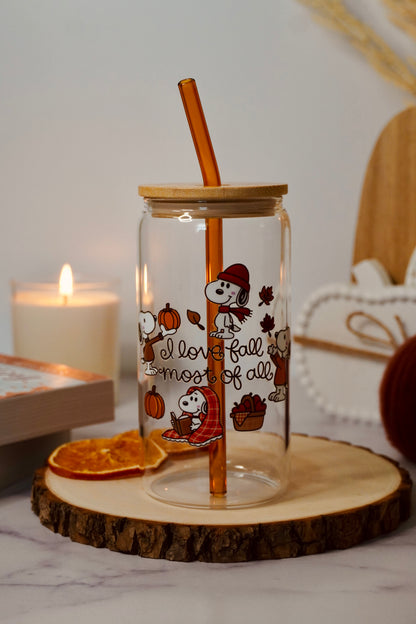 I Love Fall Most of All Iced Coffee Glass | Fall Glass Cup
