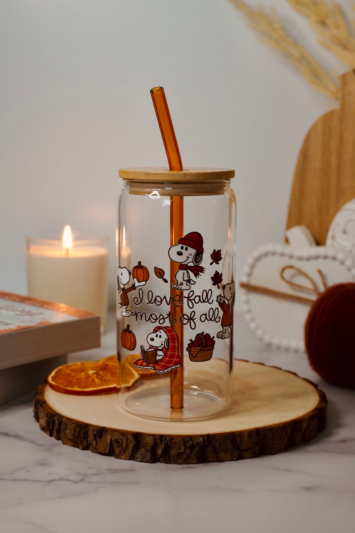 I Love Fall Most of All Iced Coffee Glass | Fall Glass Cup