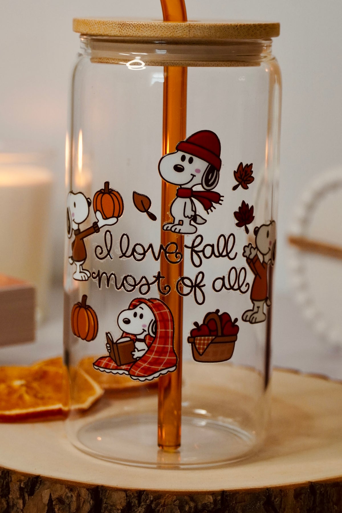 I Love Fall Most of All Iced Coffee Glass | Fall Glass Cup