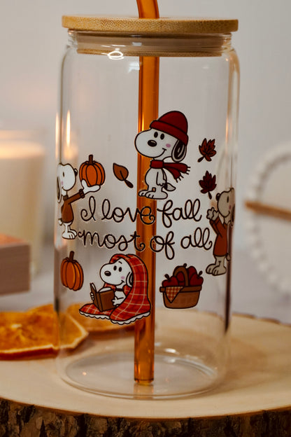 I Love Fall Most of All Iced Coffee Glass | Fall Glass Cup