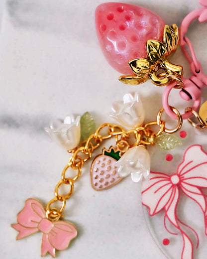 Bows & Strawberries Acrylic Circle Keychain