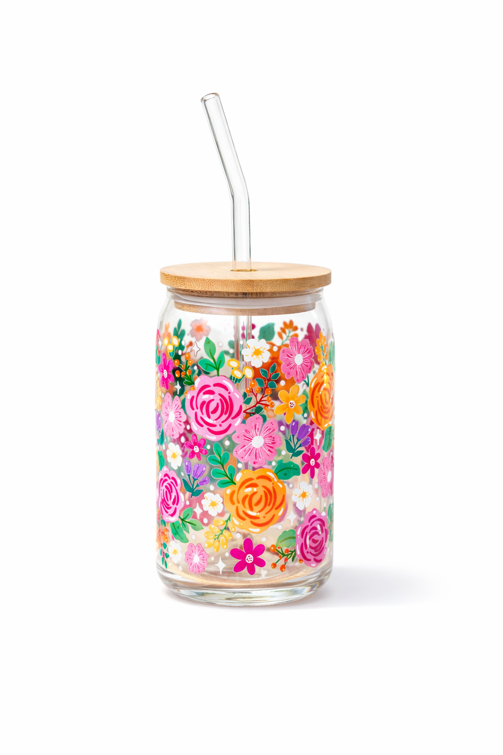 Beautiful Florals Iced Coffee Glass