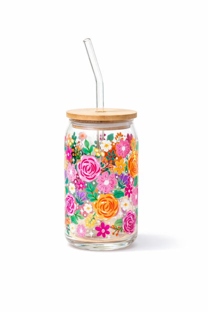 Beautiful Florals Iced Coffee Glass