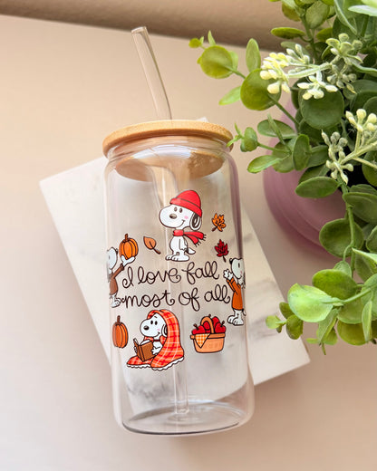 I Love Fall Most of All Iced Coffee Glass | Fall Glass Cup