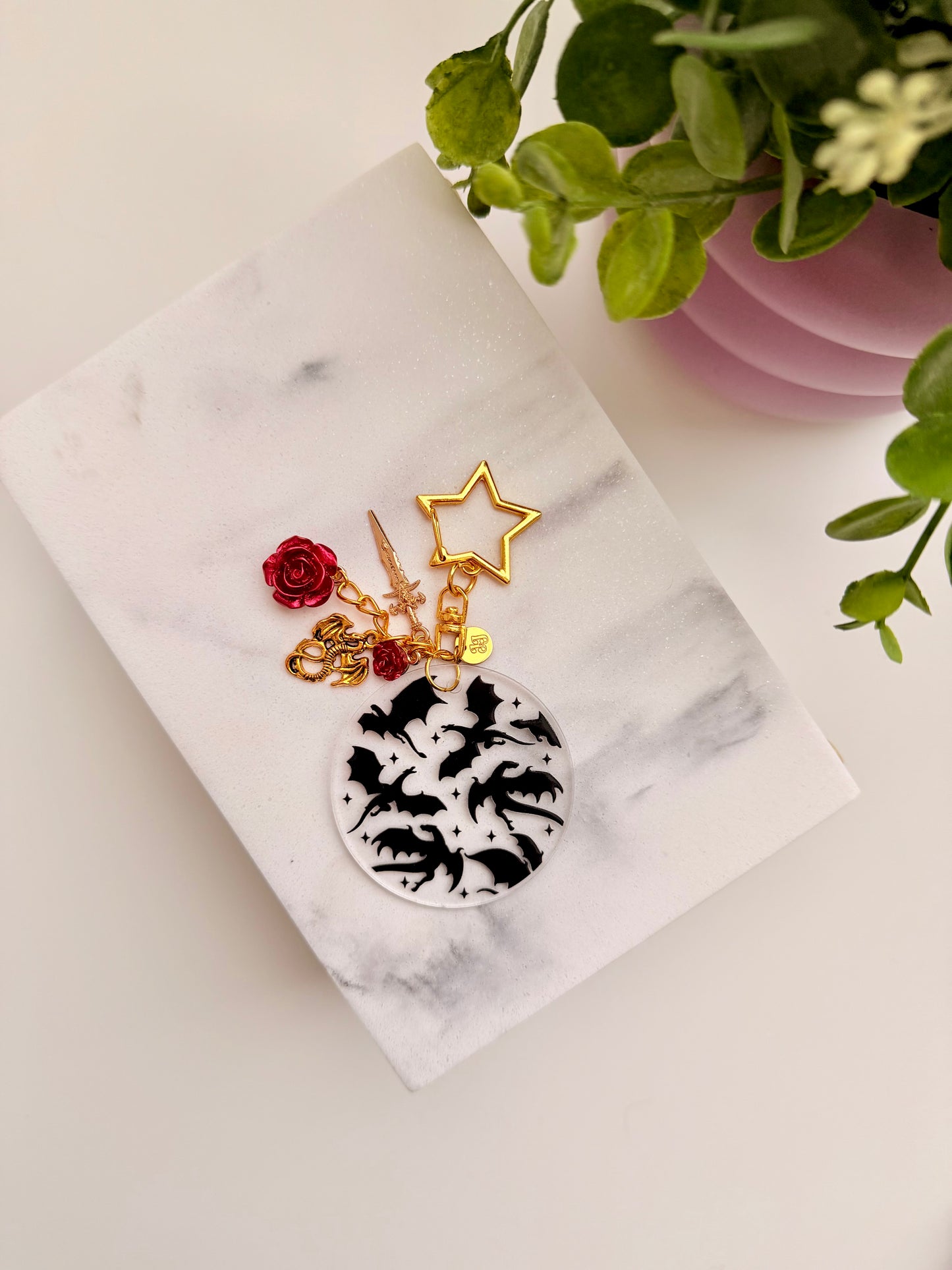 Black Dragon Charm Acrylic Circle Keychain
