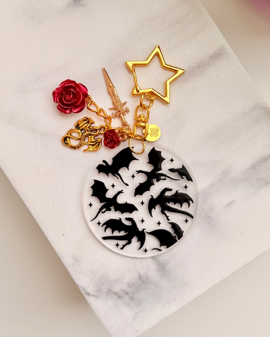 Black Dragon Charm Acrylic Circle Keychain