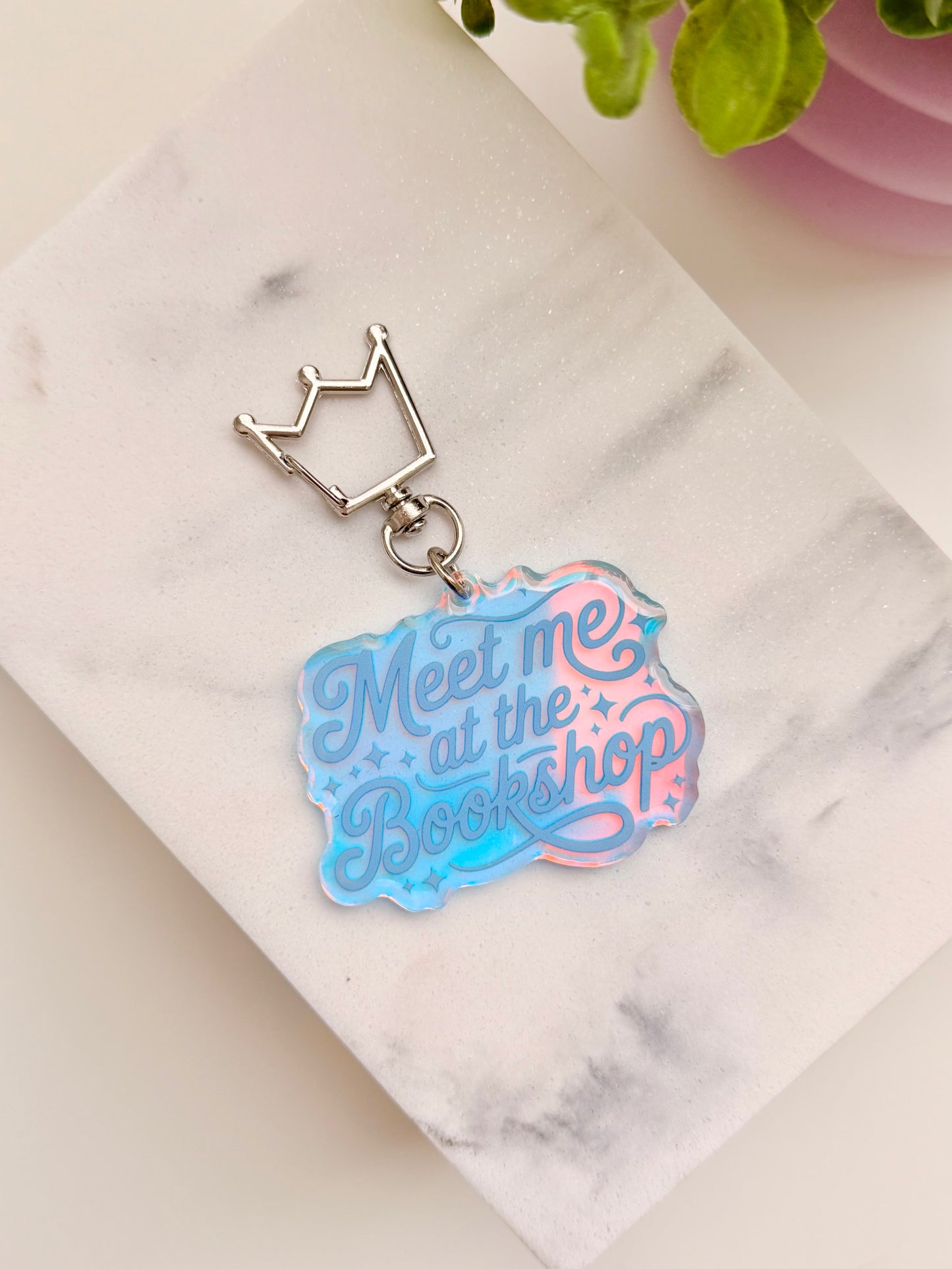 Meet Me at the Bookshop Iridescent Acrylic Keychain