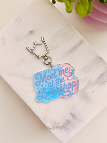 Meet Me at the Bookshop Iridescent Acrylic Keychain