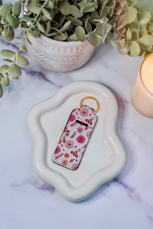 Bees + Flowers Lippie Keychain | Lip Balm Holder Keychain | Cute Purse Accessory