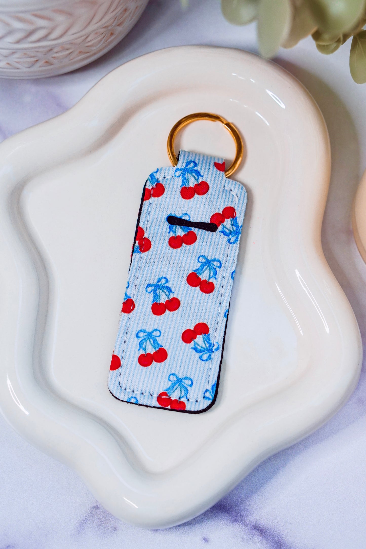 Blue Cherries Lippie Keychain | Lip Balm Holder Keychain | Cute Purse Accessory