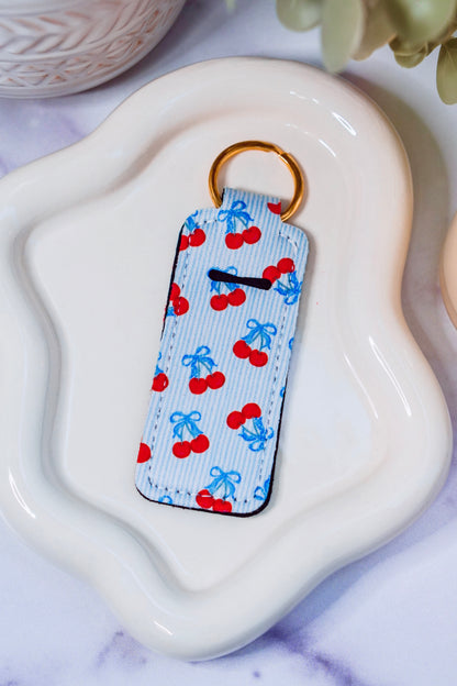 Blue Cherries Lippie Keychain | Lip Balm Holder Keychain | Cute Purse Accessory