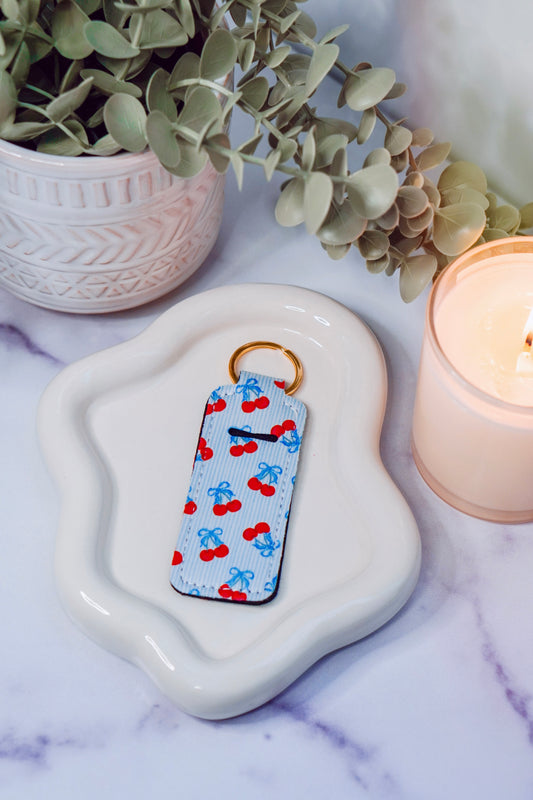 Blue Cherries Lippie Keychain | Lip Balm Holder Keychain | Cute Purse Accessory