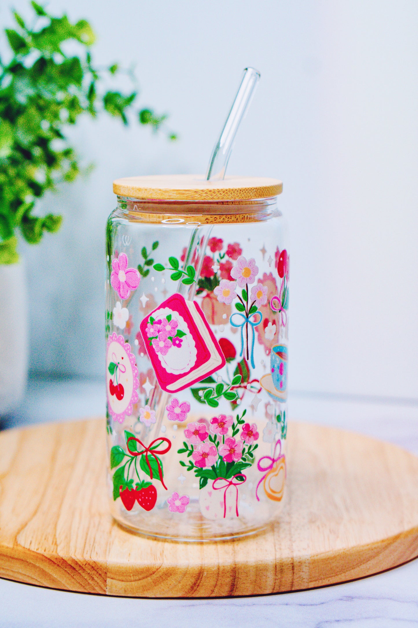 Cherry Reading Time Iced Coffee Glass
