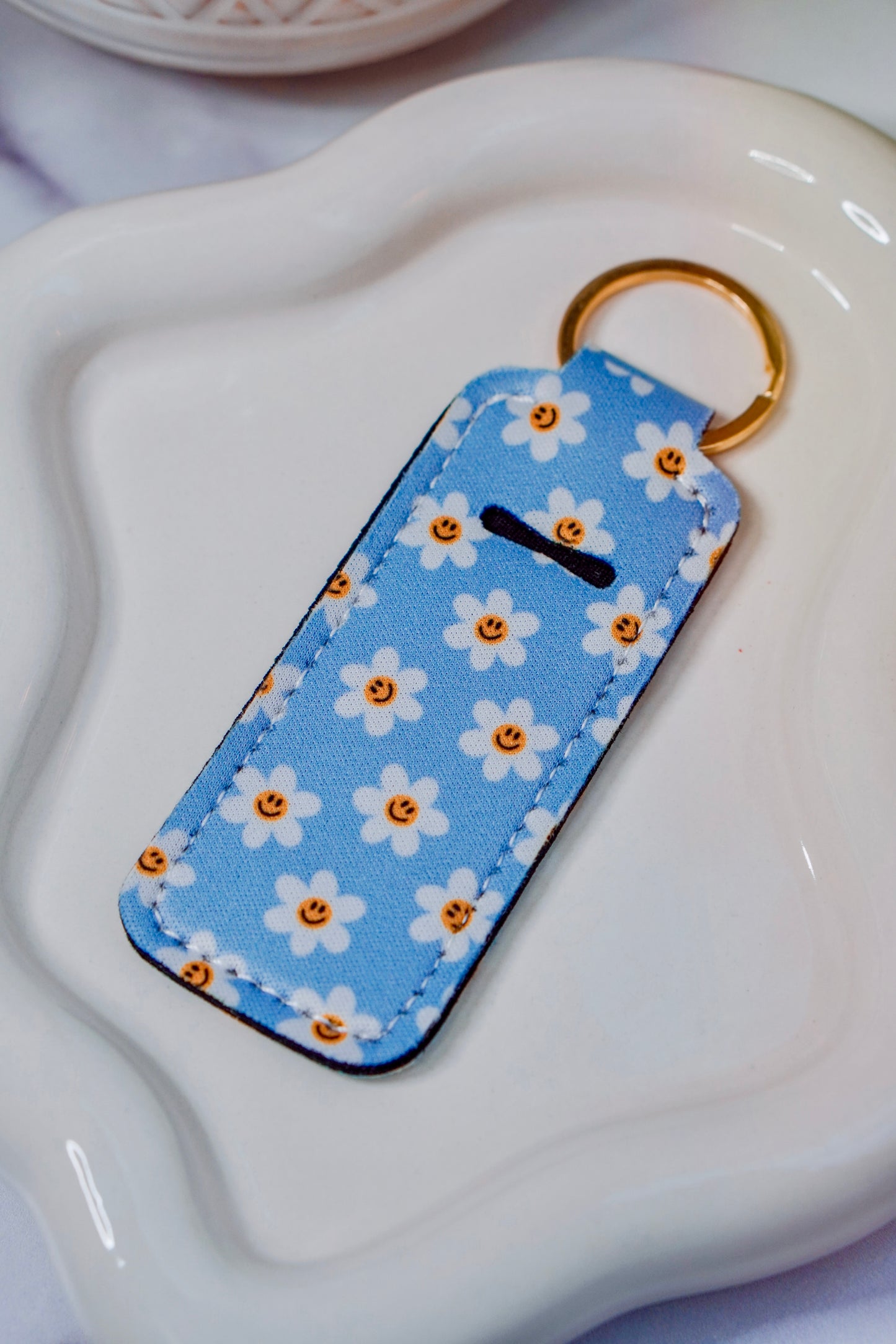 Blue Happy Daisies Lippie Keychain | Lip Balm Holder Keychain | Cute Purse Accessory