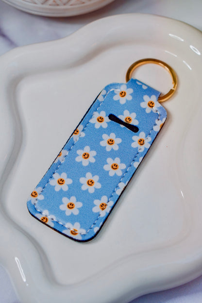 Blue Happy Daisies Lippie Keychain | Lip Balm Holder Keychain | Cute Purse Accessory