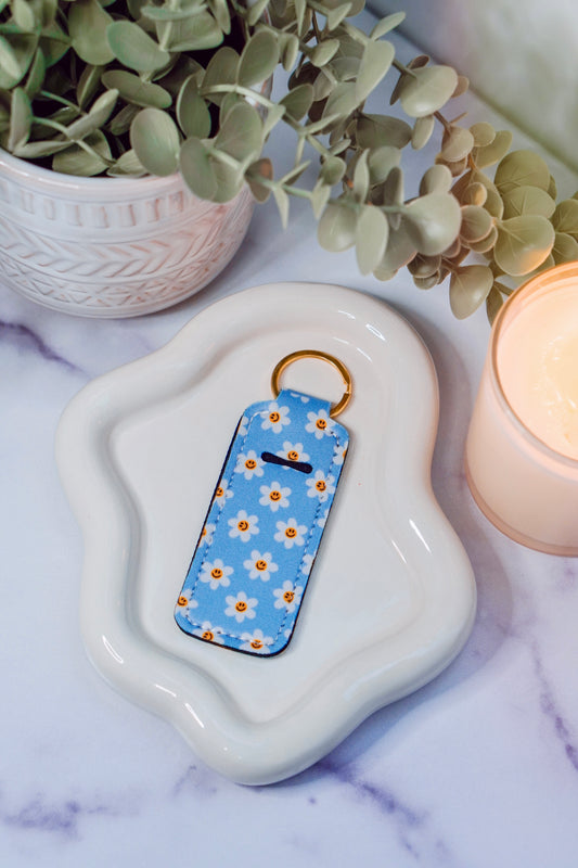 Blue Happy Daisies Lippie Keychain | Lip Balm Holder Keychain | Cute Purse Accessory