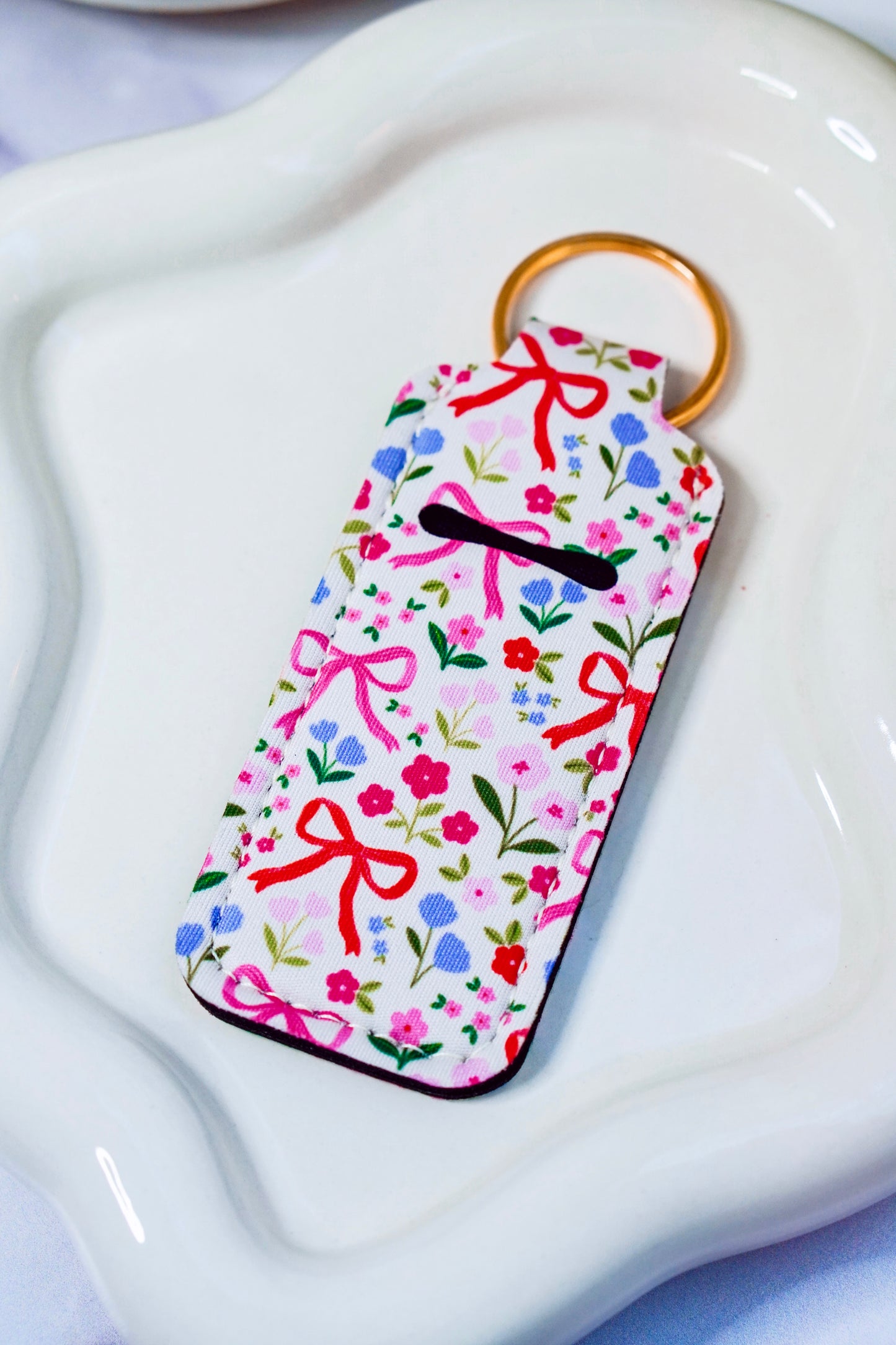 Floral Bow Lippie Keychain | Lip Balm Holder Keychain | Cute Purse Accessory