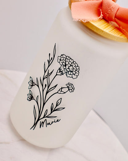 Personalized Name & Birth Month Flower Glass Cup