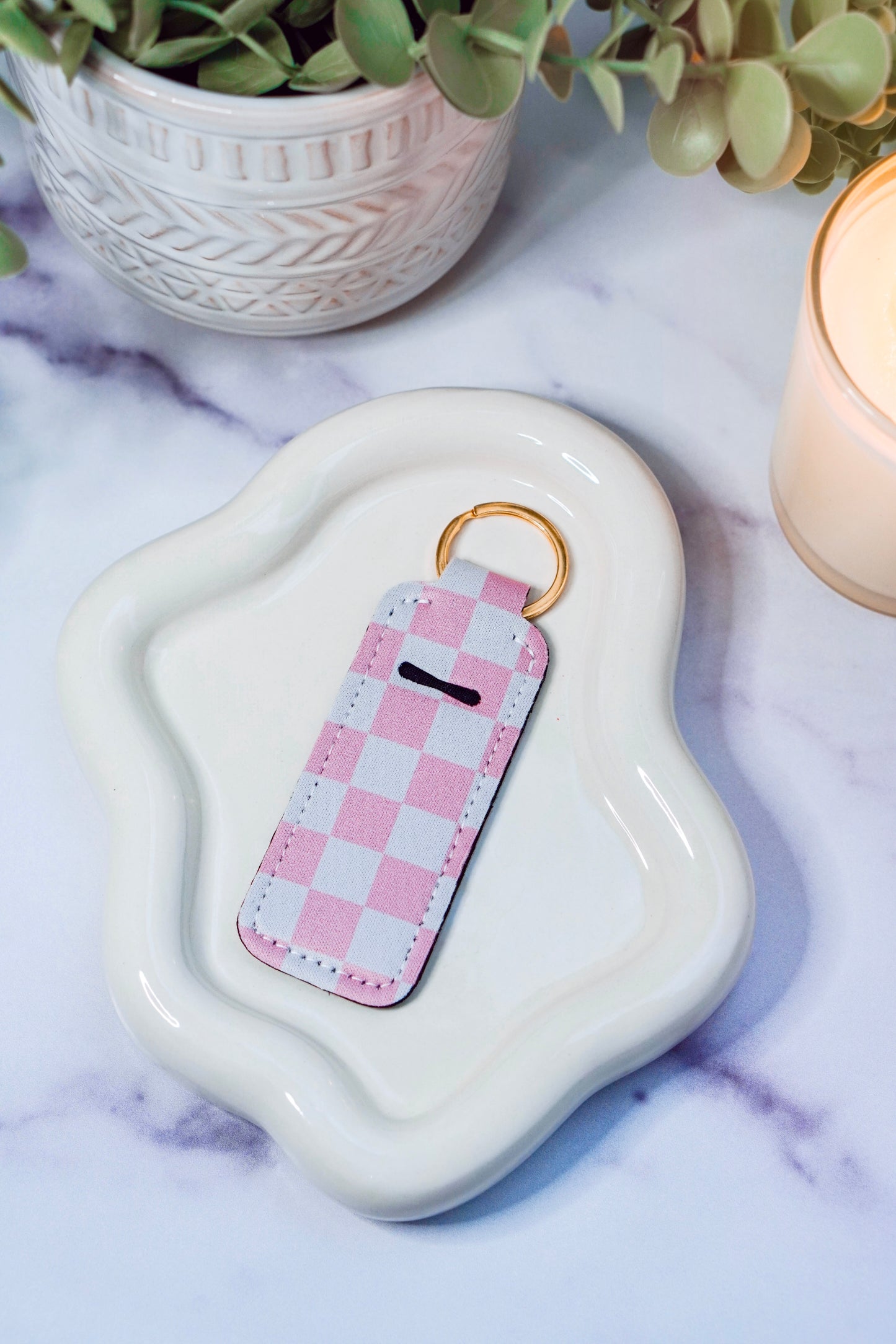 Pink Checkered Lippie Keychain | Lip Balm Holder Keychain | Cute Purse Accessory