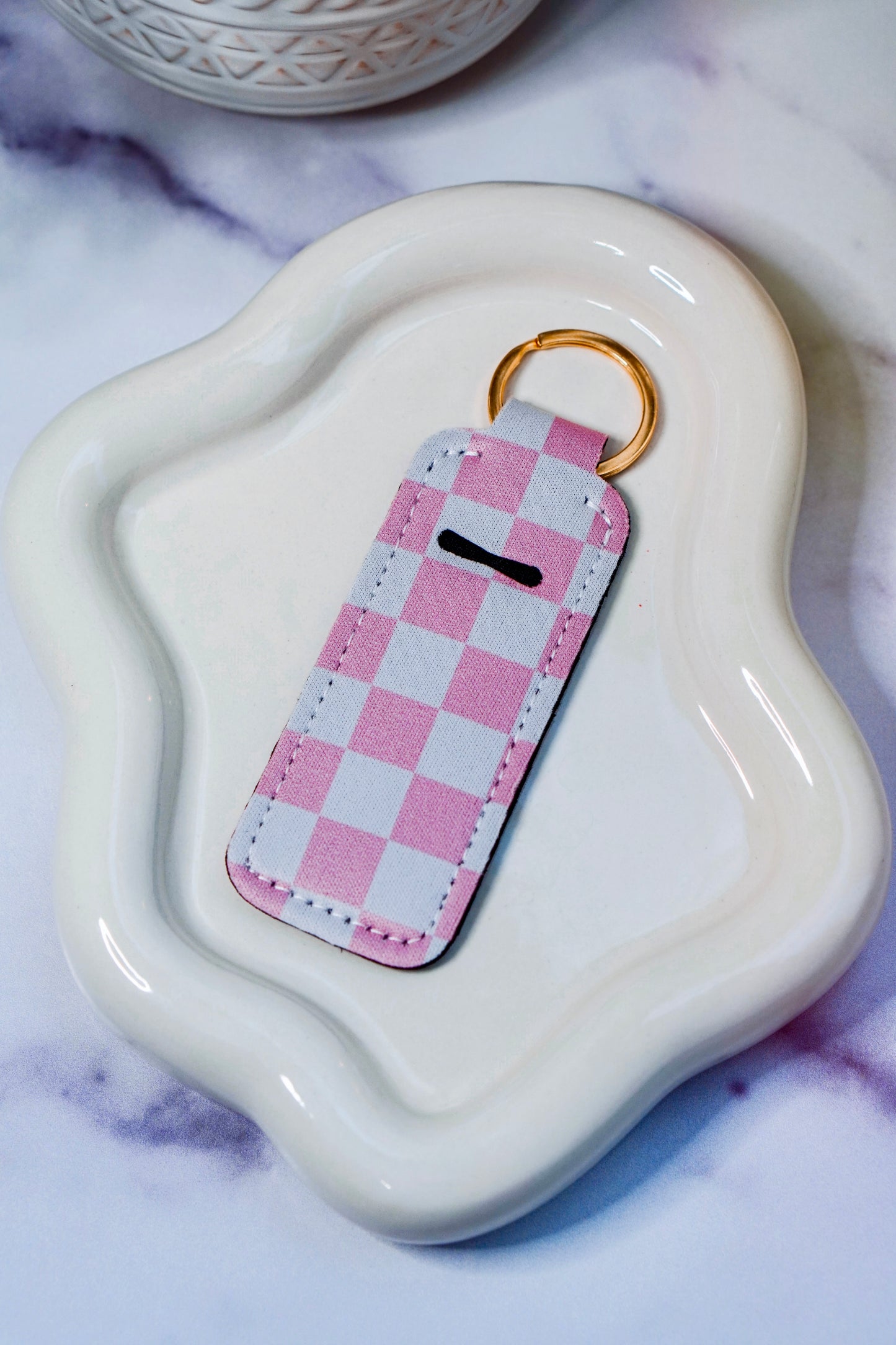 Pink Checkered Lippie Keychain | Lip Balm Holder Keychain | Cute Purse Accessory