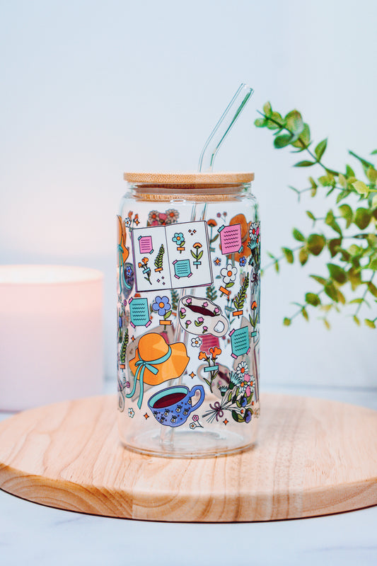 Tea Time Cottage Core Iced Coffee Glass