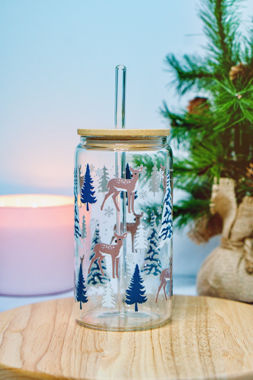 Winter Forest Iced Coffee Glass